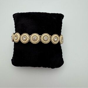 BaubleBar Ivory Enamel Crystal Medallion Stretch Bracelet Gold Tone